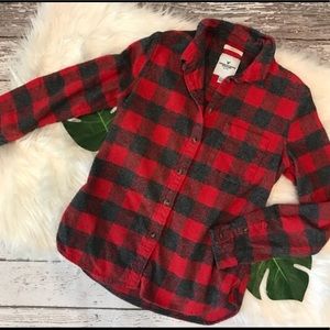 American Eagle Red/Gray Buffalo Plaid Flannel